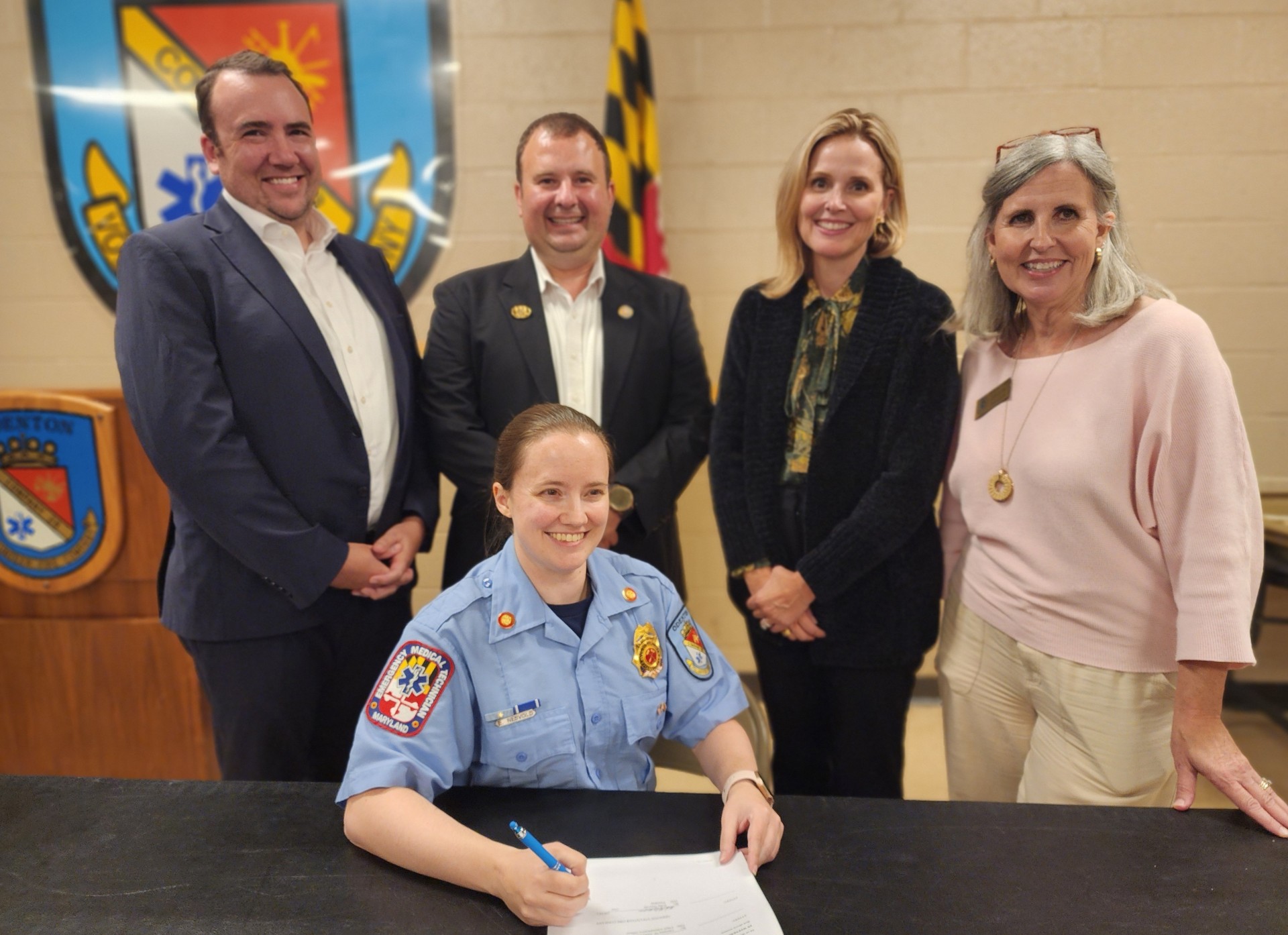 OVFC President and elected officials sign $150,000 grant.